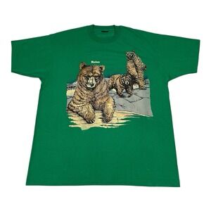 Vintage Montana Polar Bear Shirt Green Graphic Tee Size Adult XL Made In USA